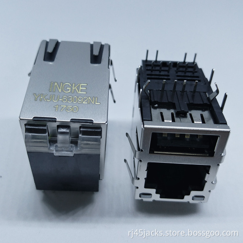 Ingke YKJU-63092NL 100% cross ARJE-0032 1 Port RJ45 with USB RJ45 Magnetic Modular Jacks